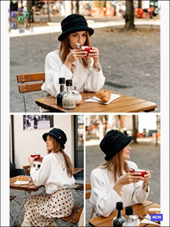 Wool Cloche Bucket Hat Elegant Vintage Dress Fedora with Floral Decoration